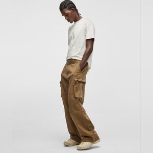 Mode of One Men's Relaxed-Fit Utility Cargo Pants Army Brown Wide Leg Size 32